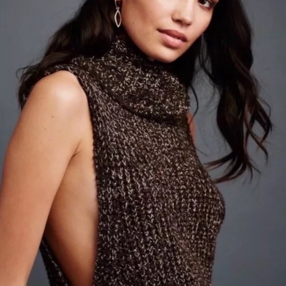 - Free people womens knitted vest sweater pullover cowl neck sleeveless br… - Picture 2 of 5